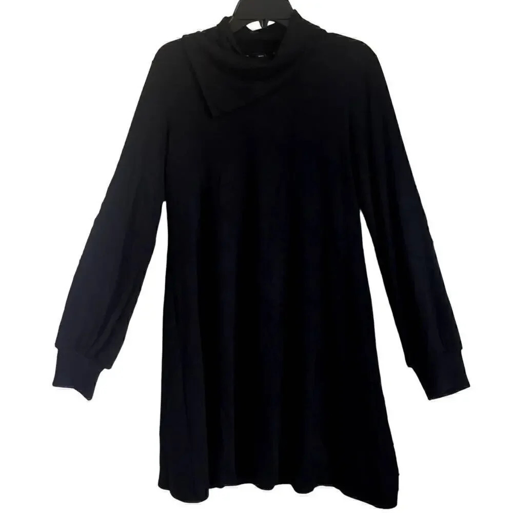 Karen Kane Women's L Black Shift Dress Drape Neck Long Sleeves (NEW)
